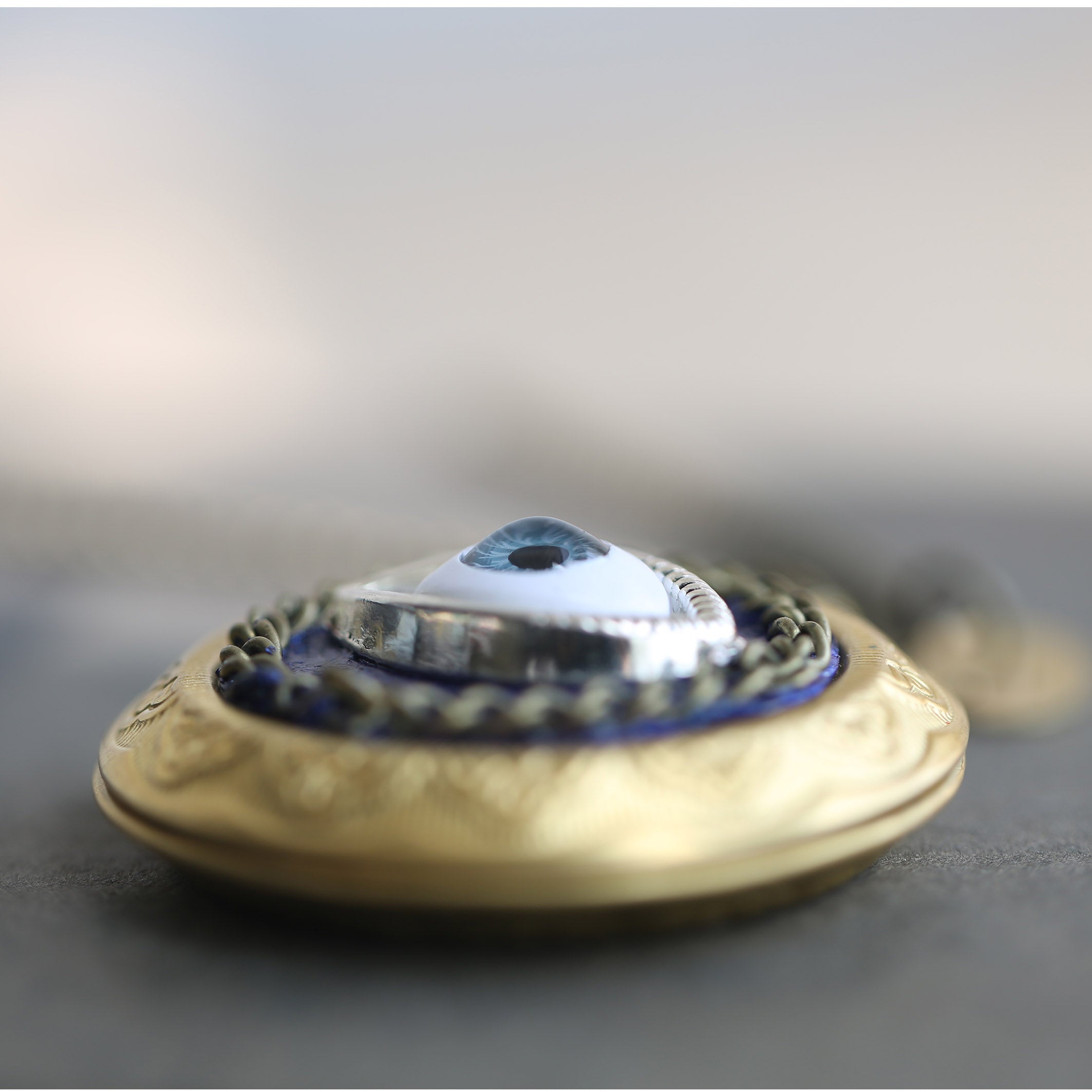 Antique Brass Round Evil Eye Photo Locket Necklace - 3D Design, Custom Photos & Letter Charm - Personalized Punk Gift for Him