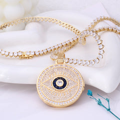 Personalized Locker Necklace with Photo - Hip-Hop Style Round Pendant with Zircon, Engravable Back