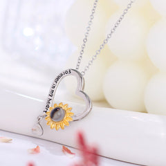 925 silver necklace with picture inside - Golden daisy heart pendant with a small heart and "forever in my heart" engraving. A gift for ladies