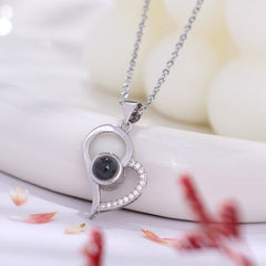 925 Sterling Silver Custom Heart Shape Necklace with Picture - Edgy Style Heart and Letter B Fusion Pendant with Zircon