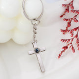 personalized Photo Projection Keychain - Silver Cross Pendant with Picture Text Inside for Memory Gifts