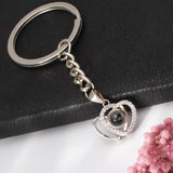 Custom Photo Projection Keychain - Silver Linked Hearts Pendant with Picture Text Inside for Memory Gifts