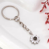 Custom Photo Projection Silver Keychain - Zircon Sunflower Pendant with Picture Text Inside for Memory Gifts