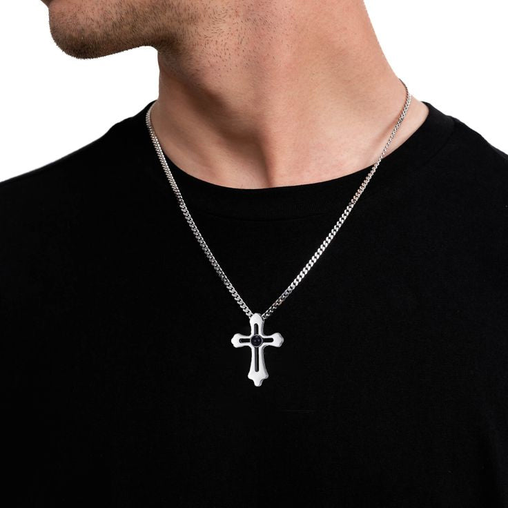 Personalized and custom photo necklace with a photo - A lucky necklace with a silver three-leaf clover cross pendant, a gift for mans.