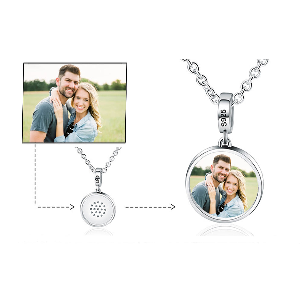 925 Silver Personalized Necklace with Picture - Circle Pendant with Photo, Perfect Holiday Gift for Girlfriend, Wife, or Mother