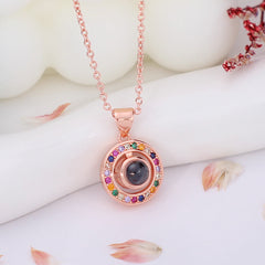 personalized silver Necklace with picture Word Inside - Colorful circle Pendant, Memory Gifts for women