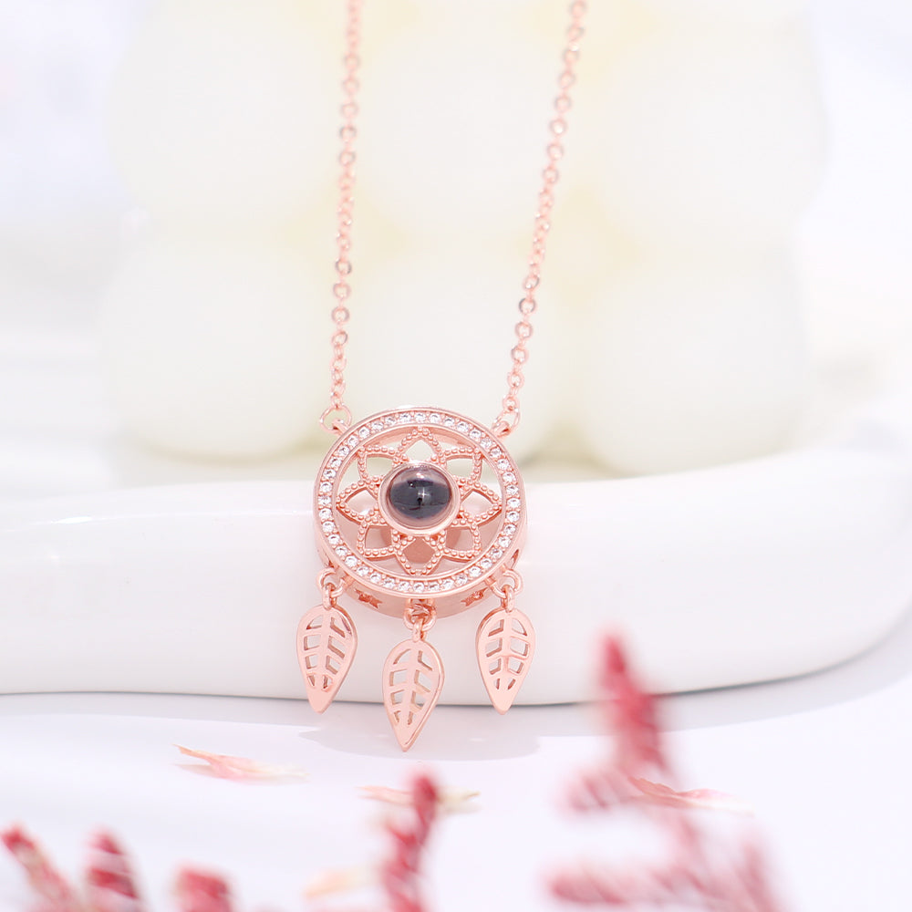 Custom 925 Silver Projection Necklace with Photo & Word Inside - Dreamcatcher Pendant, Memory Gift for Women