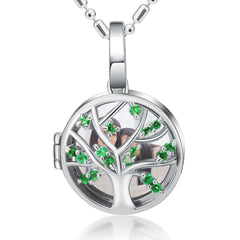 925 Silver Personalized Locket Necklace with Photo - Openable Tree of Life Pendant with Green Crystal, Perfect Christmas Gift for Girlfriend, Wife, or Mother