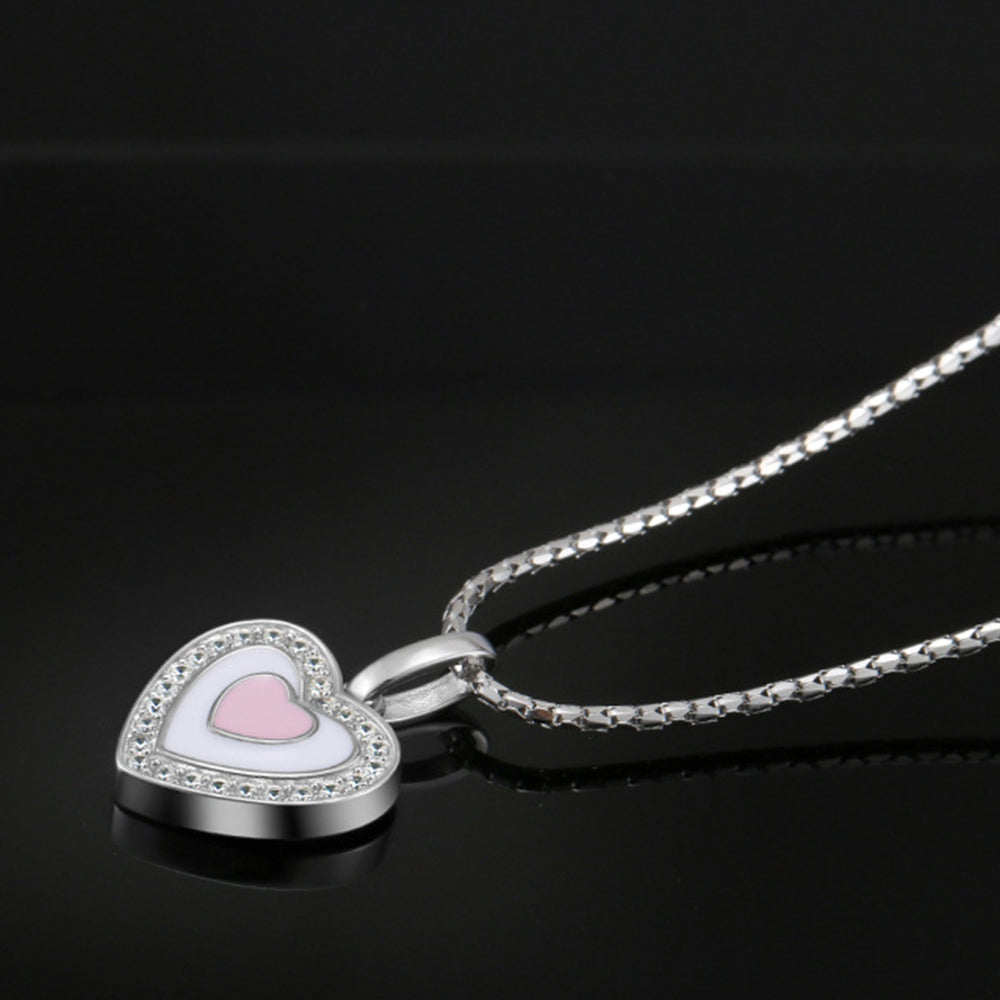 925 Silver Custom Necklace with Photo - Heart Pendant with Picture, Cubic Zirconia and Pink Heart Decoration on Back, Perfect Holiday Gift for Girlfriend, Wife, or Mother