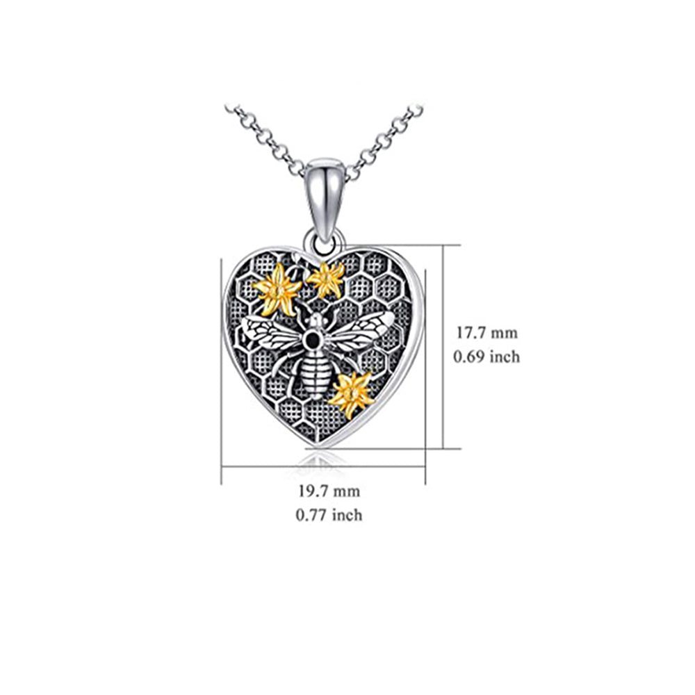 925 Silver Custom Locket Necklace with Photo - Holds Two Photos Openable Heart Pendant with Bee