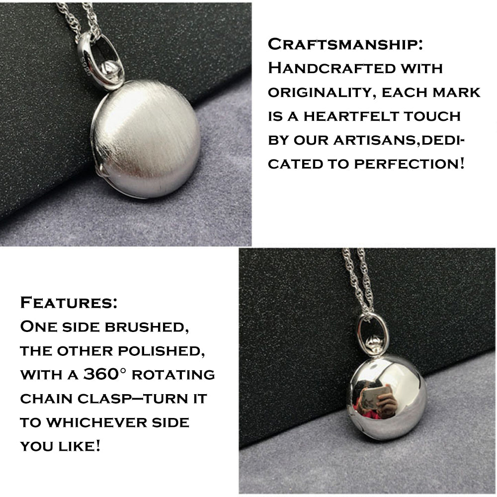 925 Silver Brushed Finish Round Locket Necklace – Custom 2 Photos & Text, Choose Chain Style and Length, Personalized Gift for Women Men