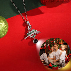 Custom Photo Necklace with Picture and Text Inside - Red Green Ribbon Star Christmas Tree, Personalized Gifts for Women