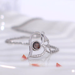 925 Sterling Silver Custom Heart Shape Necklace with Picture - Edgy Style Heart and Letter B Fusion Pendant with Zircon