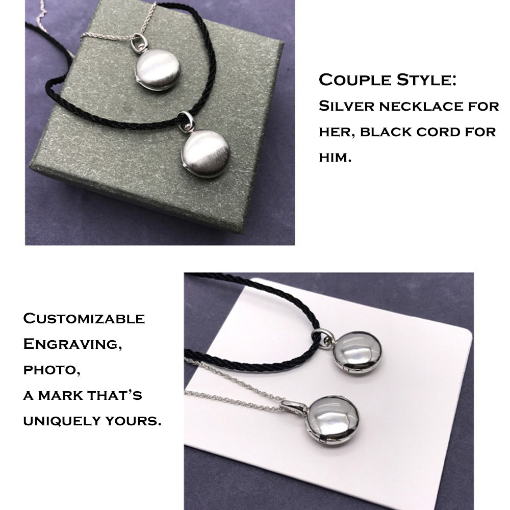 925 Silver Brushed Finish Round Locket Necklace – Custom 2 Photos & Text, Choose Chain Style and Length, Personalized Gift for Women Men