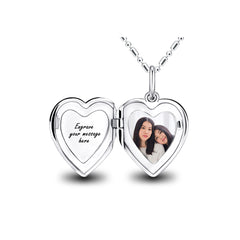 925 Silver Personalized Locket Necklace with Photo - Openable Heart Pendant with Polished Design, Custom Engraving Inside, Perfect Holiday Gift for Girlfriend, Wife, or Mother