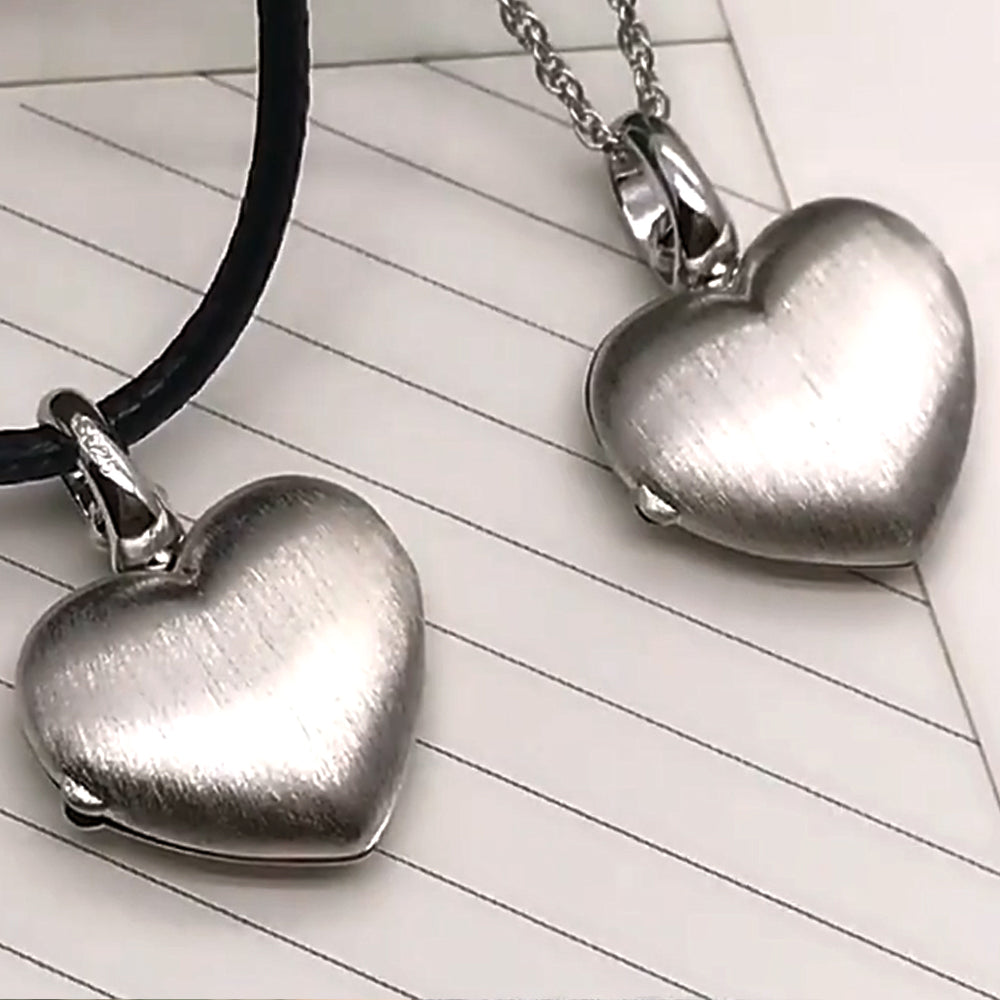 925 Silver Brushed Finish Heart Locket Necklace – Custom 2 Photos & Text, Choose Chain Style and Length, Personalized Gift for Women Men