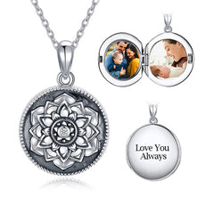 925 Silver Personalized Locket Necklace with Photo - Openable Round Pendant with Daisy Design, Double-Sided Photo Customization, Perfect Christmas Gift for Girlfriend, Wife, or Mother