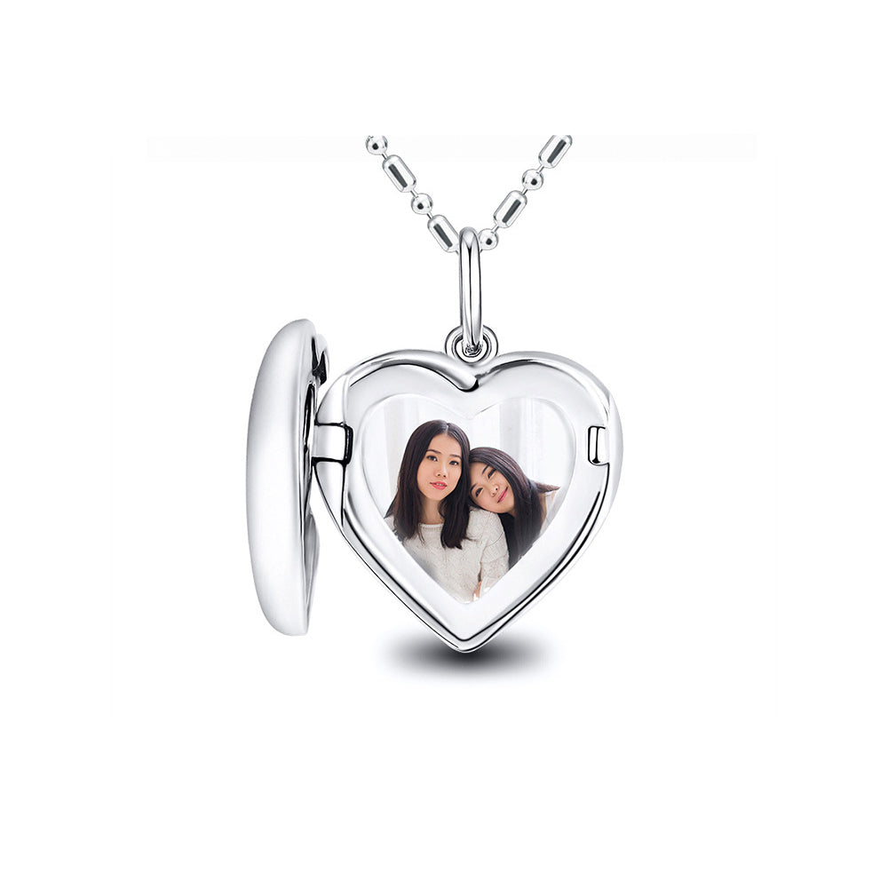 925 Silver Personalized Locket Necklace with Photo - Openable Heart Pendant with Polished Design, Custom Engraving Inside, Perfect Holiday Gift for Girlfriend, Wife, or Mother