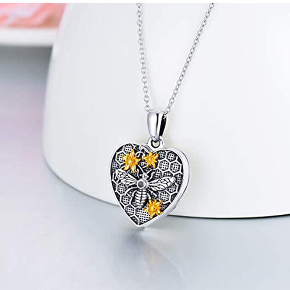 925 Silver Custom Locket Necklace with Photo - Holds Two Photos Openable Heart Pendant with Bee