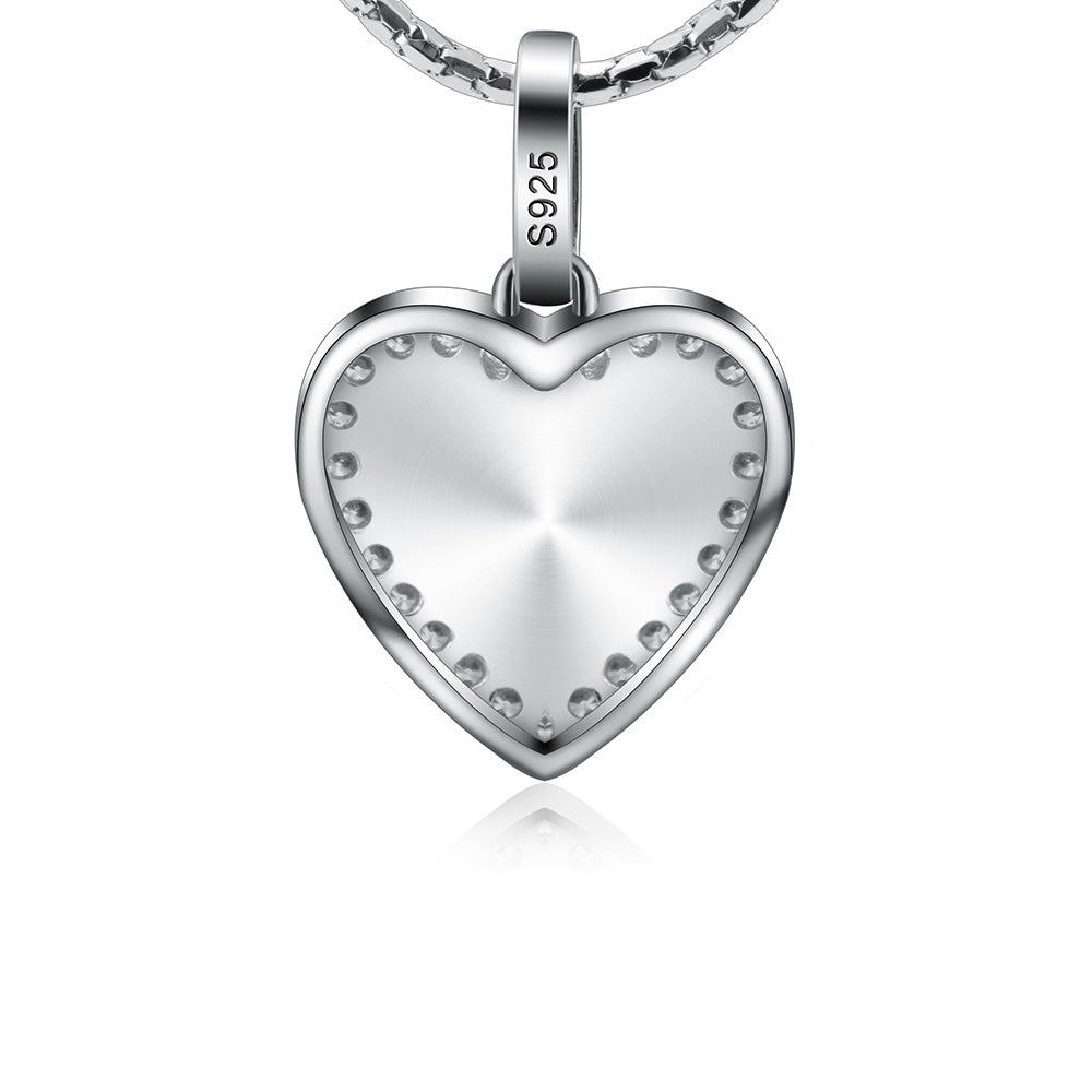 925 Silver Custom Necklace with Photo - Heart Pendant with Picture, Cubic Zirconia and Pink Heart Decoration on Back, Perfect Holiday Gift for Girlfriend, Wife, or Mother