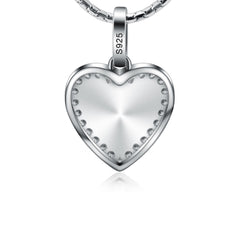 925 Silver Custom Necklace with Photo - Heart Pendant with Picture, Cubic Zirconia and Pink Heart Decoration on Back, Perfect Holiday Gift for Girlfriend, Wife, or Mother