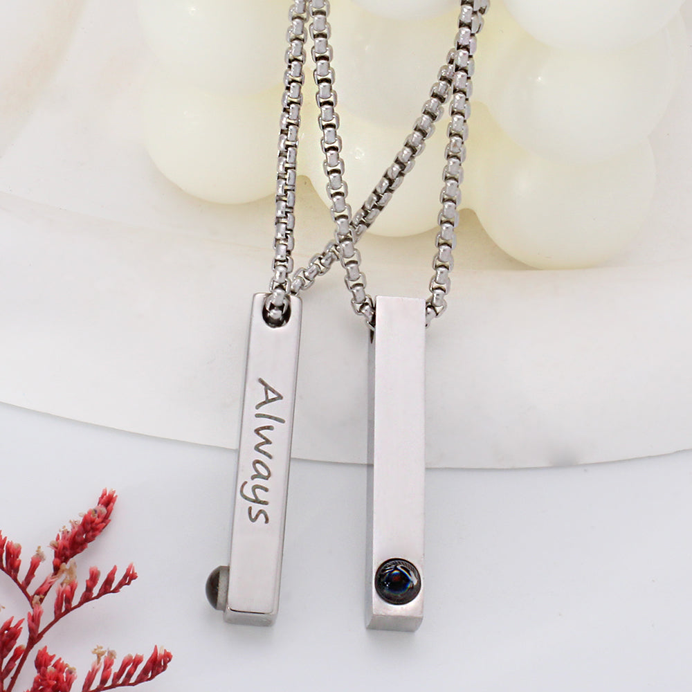 Personalized necklace with picture for men - Minimalist style bar necklace with engraving available on the surface