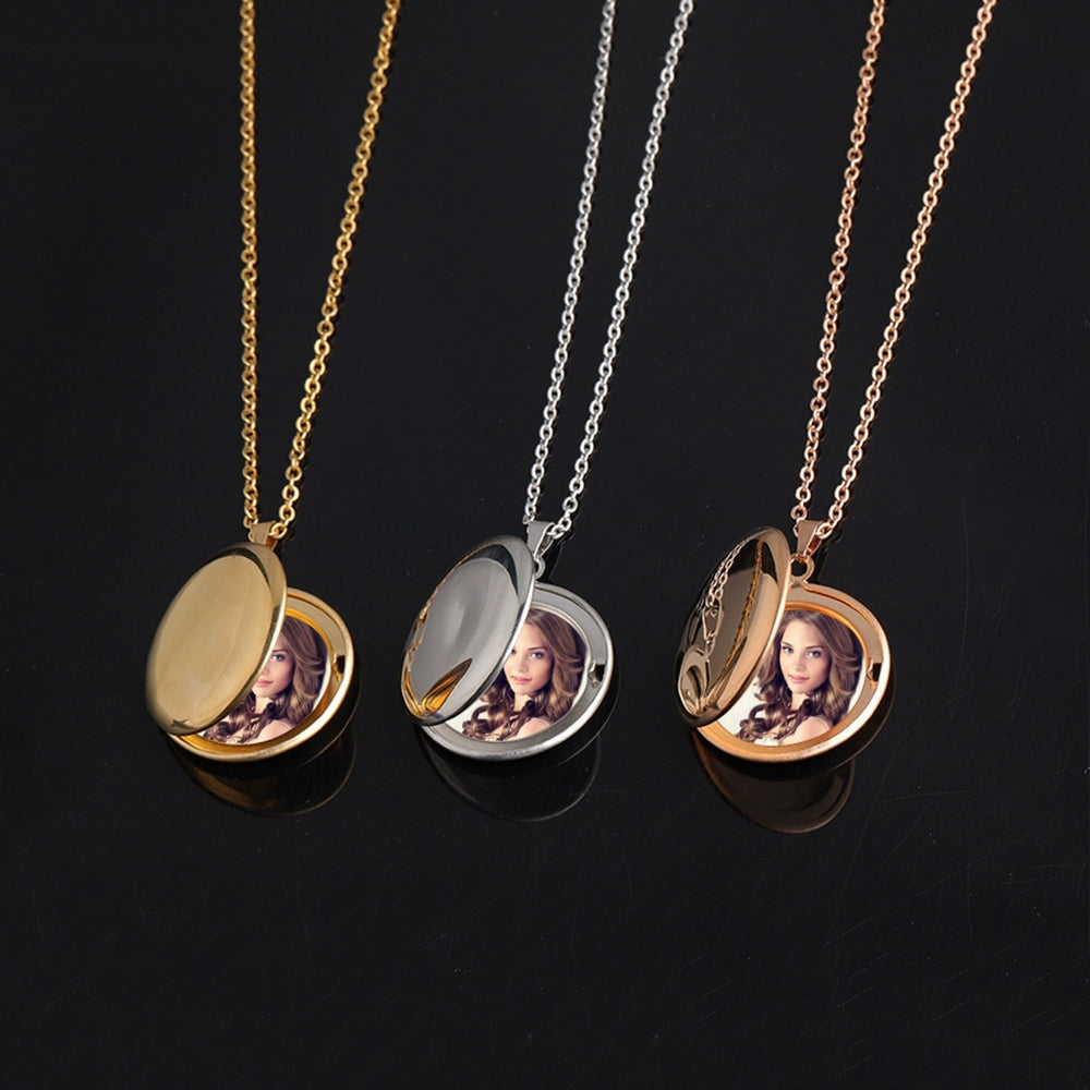 Simple Round Photo Locket Necklace - Custom 2 Photos & Engraving, Polished Finish,Unisex Memory Gift