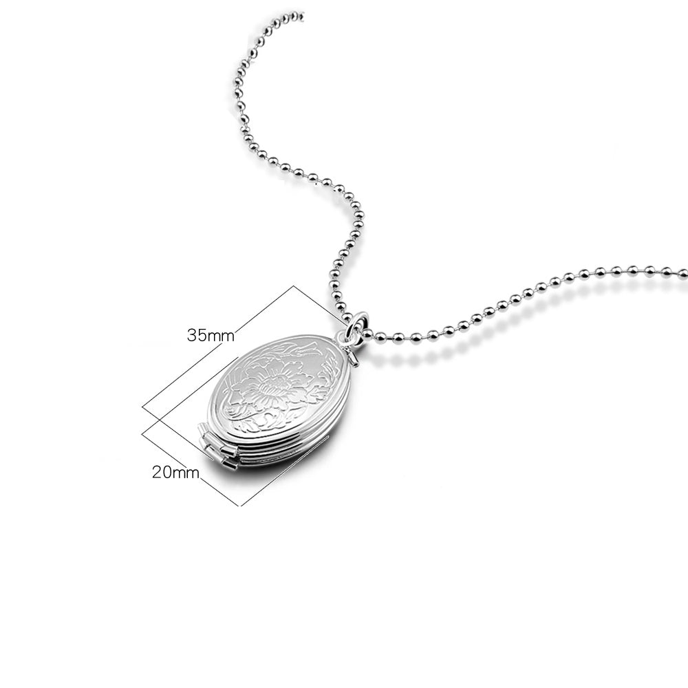 Custom Oval Photo Locket Necklace Expands to Hold 4 Photos with Flower Engraving,Personalized Jewelry for Her