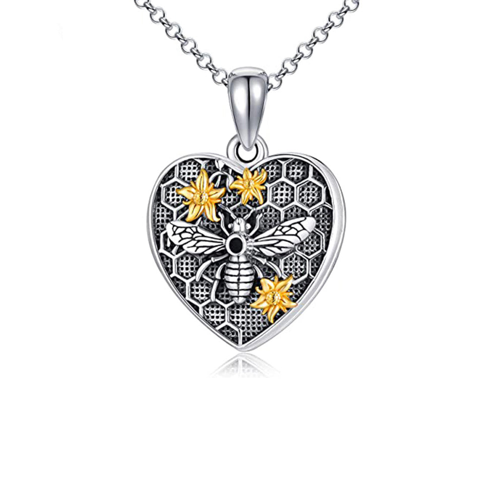 925 Silver Custom Locket Necklace with Photo - Holds Two Photos Openable Heart Pendant with Bee