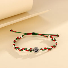 Custom Friendship Bracelet with Picture & Text Inside -Red Green Braided Rope Round Pendant, Personalized Gifts for Women Men