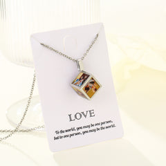 Custom Cube Photo Locket Necklace | Holds 6 Photos, Selectable Chain Length | Personalized Memory Gift for Him or Her