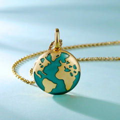 Custom 925 Silver World Map Locket Necklace with Photo & Text, Blue Gold Earth Pendant, Travel Memory Gift for Women Men – "My Whole World"