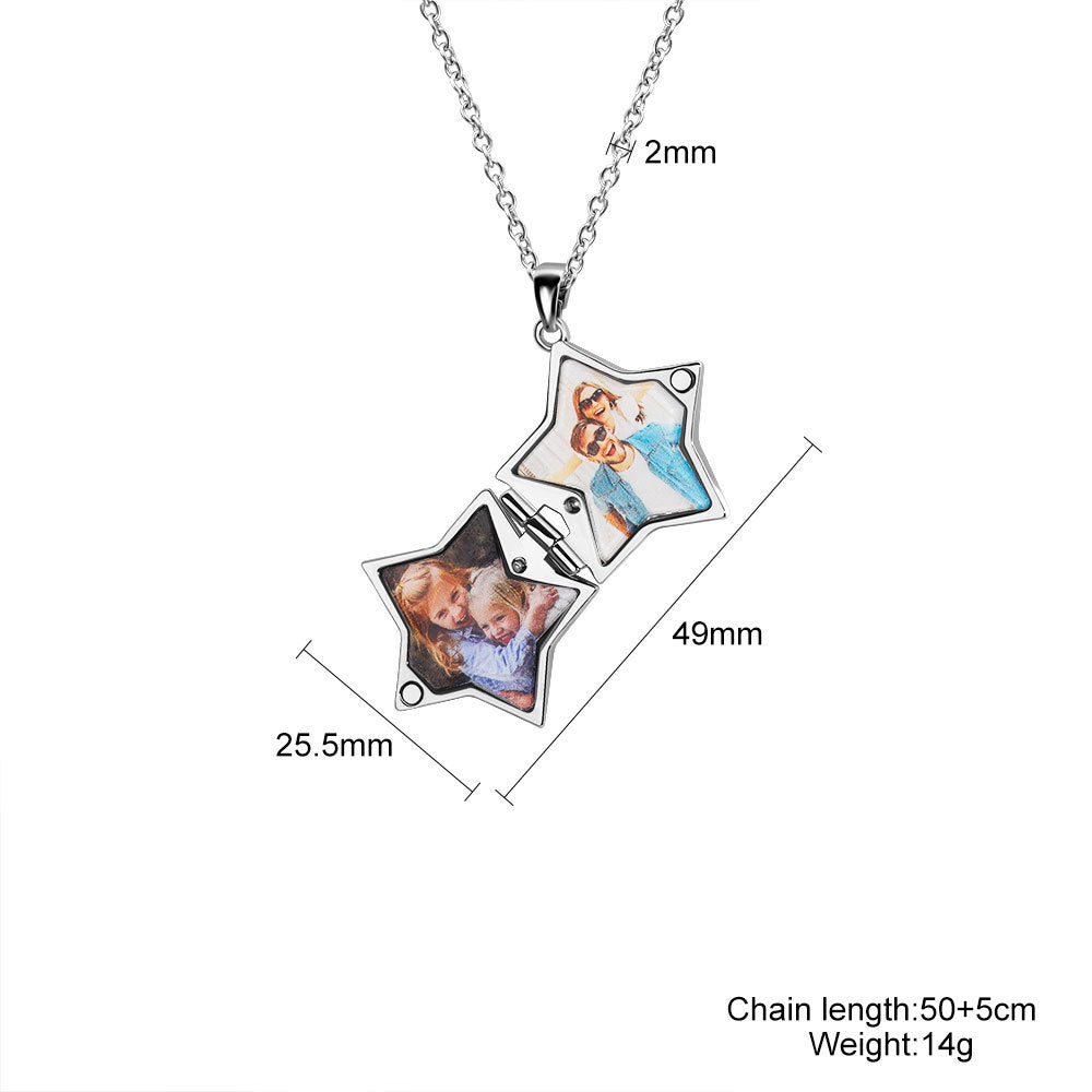 Custom Photo & Text Locket Necklace | Star or Square Pendant,Opens to Store Memories | Personalized Gift for Loved Ones