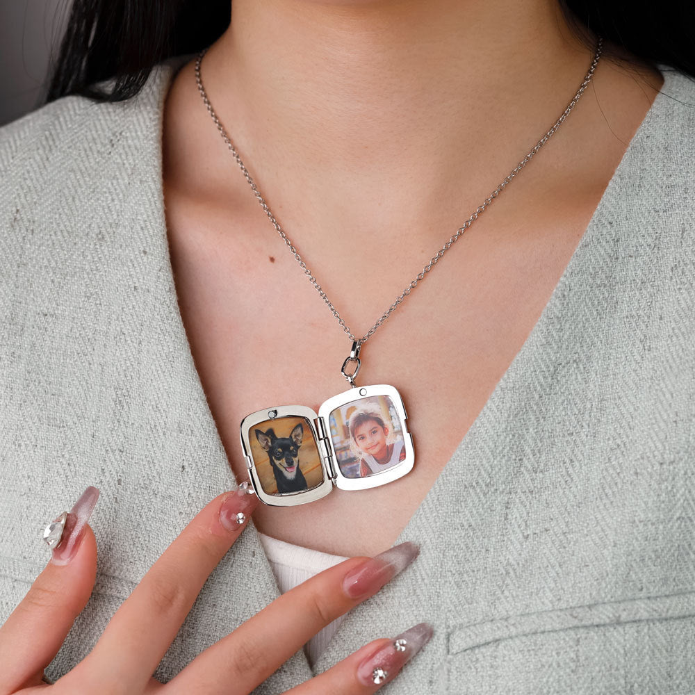 Custom Photo & Text Locket Necklace | Star or Square Pendant,Opens to Store Memories | Personalized Gift for Loved Ones