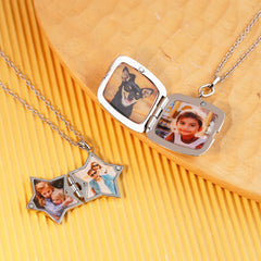 Custom Photo & Text Locket Necklace | Star or Square Pendant,Opens to Store Memories | Personalized Gift for Loved Ones