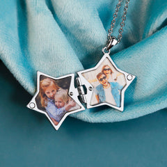 Custom Photo & Text Locket Necklace | Star or Square Pendant,Opens to Store Memories | Personalized Gift for Loved Ones