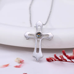 925 Silver Personalized Photo Projection Necklace - Hollow Clover with Lucky Cross Pendant, Ideal Gift for Girlfriend, Mom, or Wife