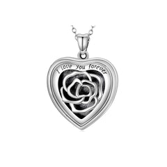 925 Silver Custom Locket Necklace with Photo - Openable Heart Pendant with Hollow Rose Design, Perfect Holiday Gift for Girlfriend, Wife, or Mother